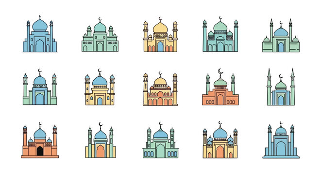 Mosque Architecture Icon Set.