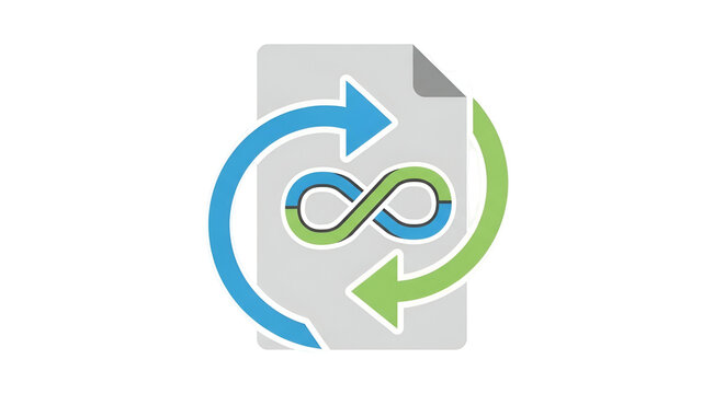 Concept of infinite loop and continuous process with document and arrows isolated on black