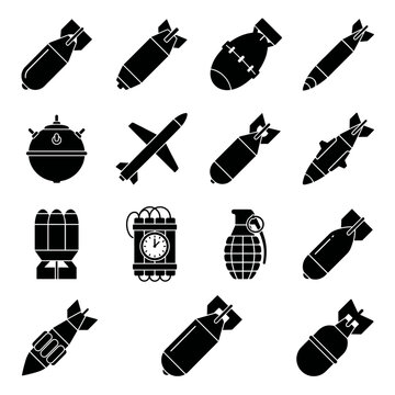 bomb types black and white vector silhouette set