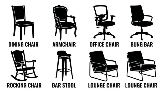 black and white vector silhouette set of chairs types
