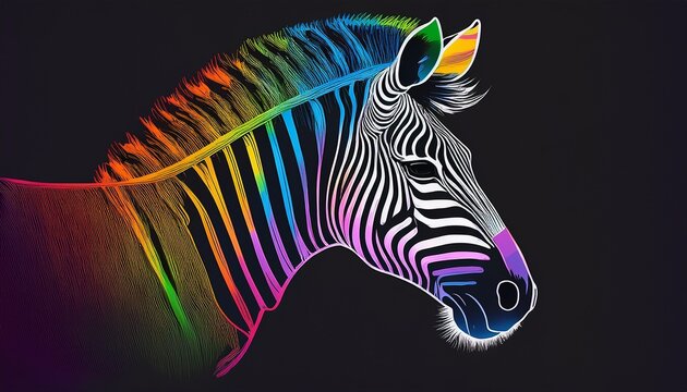 zebra in abstract graphic highlighters lines rainbow