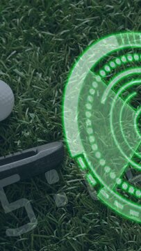 Vertical video: AR ring activating, putter sliding from left, aligning behind ball for precise putt