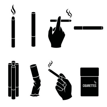 black and white vector silhouette set of cigarette
