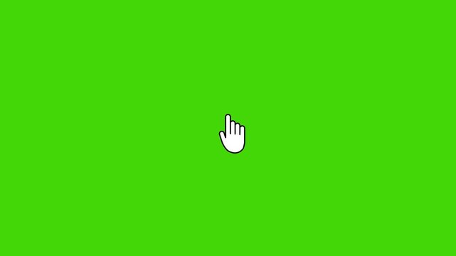 Hand cursor, green screen background. Computer mouse click gesture with spark.