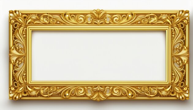 golden picture frame isolated on white background