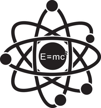 Black atom symbol with E=mc2 equation