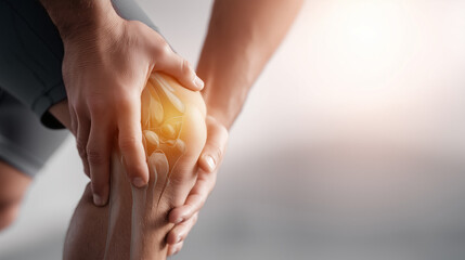 Obraz premium Medical illustration of knee joint with highlighted internal structure. Orthopedic injury, arthritis and pain concept.