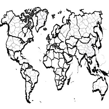 World map illustration with cracked earth texture and black outline
