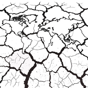 Cracked earth texture dry soil with fissures on white background