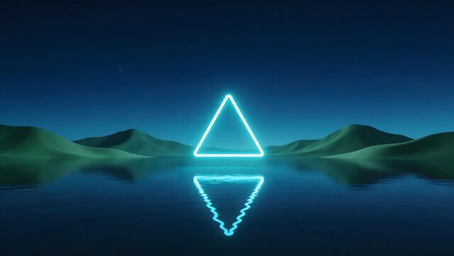 Neon triangle over water landscape