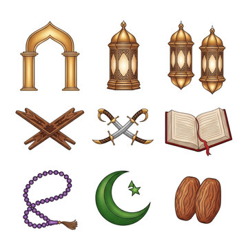 Traditional indian religious and cultural symbols collection isolated on transparent background