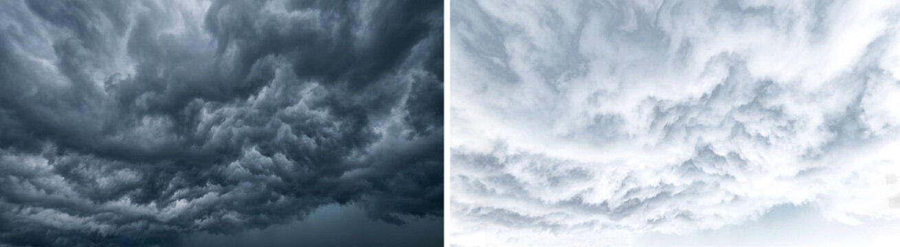 Dramatic dark storm clouds gather with intense turbulent formations suggesting a powerful tempest brewing creating a moody atmosphere and ominous weather scene outdoors