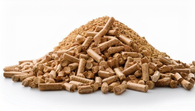 a pile of wood pellets isolated on a white background