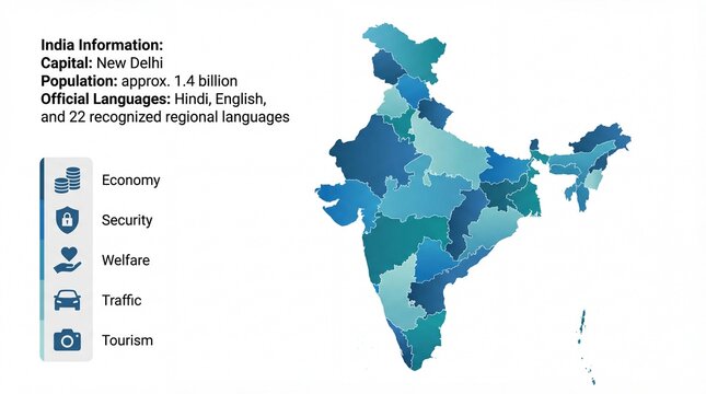 Informative Detailed India Map With Key Data and Related Icon