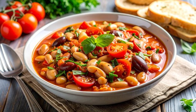 Mediterraner Bohnen-Eintopf mit Tomaten und Kr&auml;utern