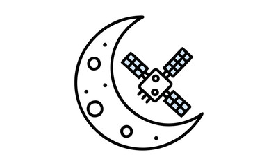 A satellite orbits the crescent moon in space with stars. © irfan