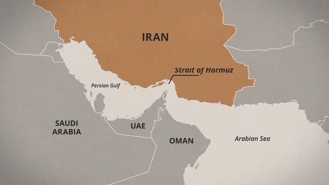 Map showing the Location of Iran and the Strait of Hormuz Blockade. Oil Crisis Concept. Blockade of the Important Oil and Cargo Shipping Route