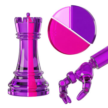 A robotic arm and chess piece with a pie chart