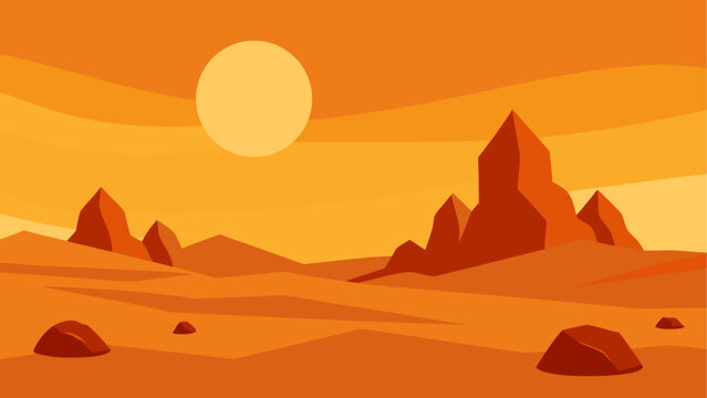 Desert rock formations under full moon at sunset