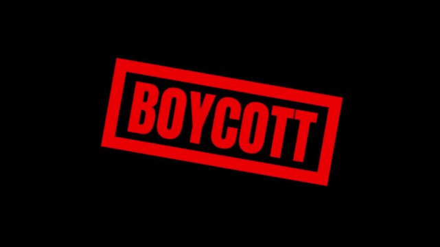 Boycott square rubber seal stamp zooming in rectangle frame icon.Rubber, seal, red, vintage effect, textured, for video content and web design.