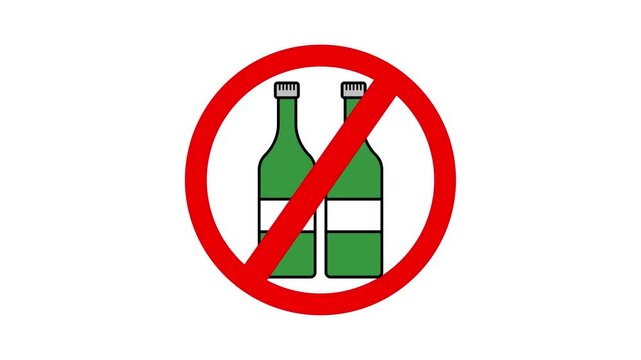 Animated prohibition symbol for no alcohol consumption on a white background.
