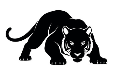 Black panther silhouette a powerful feline stalking forward with intense gaze © graphixarrow