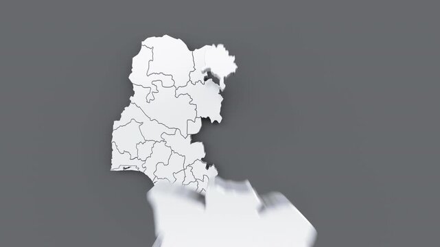 Nigeria political map animation with assembling regions on gray background