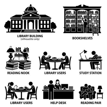 black and white vector silhouette set of library