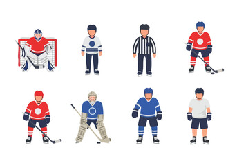 Obraz premium Ice Hockey Pixel Art Characters, Sports Figures, Retro 8-bit Style, Digital Graphic, Game Icons.