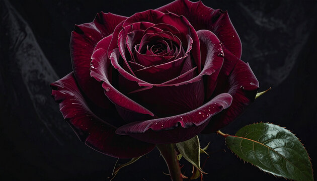 Velvet Midnight Rose- Deep burgundy rose against a pitch-black velvet background