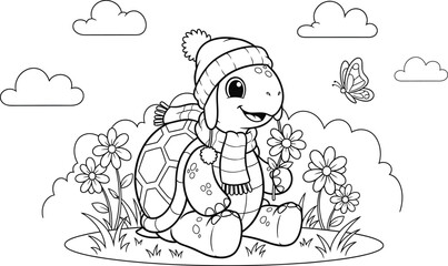 Winter turtle flower butterfly coloring © Ashfan