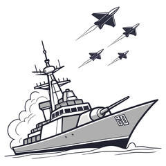warship with missile launch and fighter jets vector illustration high quality © md munna