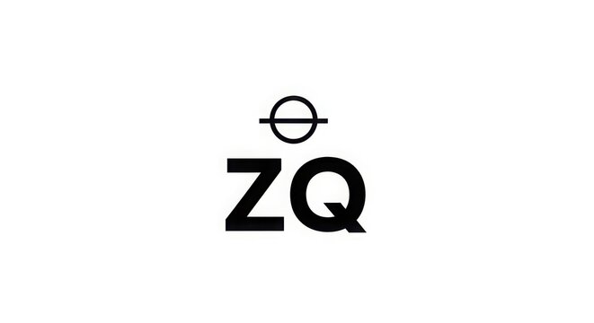 ZQ logo design, simple black typography with circle symbol