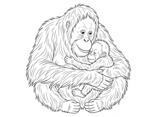 mother orangutan cuddling newborn baby in lush forest wildlife illustration © webechdigital