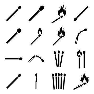 black and white vector silhouette set of match