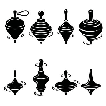 black and white vector silhouette spinning top some thinks are handmade