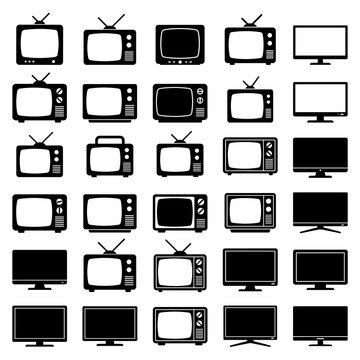 black and white vector silhouette set of tv types