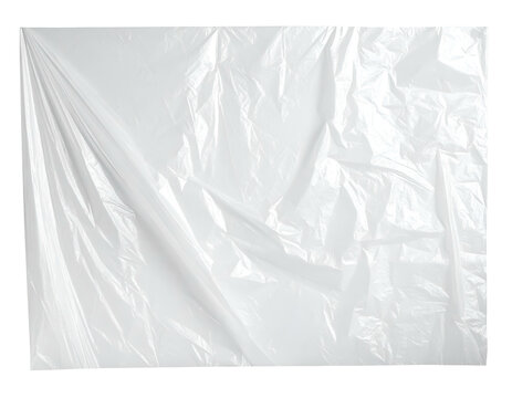 A translucent white plastic sheet with numerous folds and creases, overhead view
