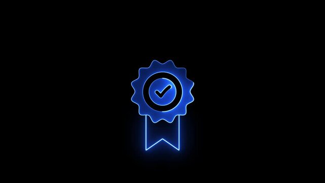 Neon glowing Verified checkmark video animation on black background. Neon checkmark animation