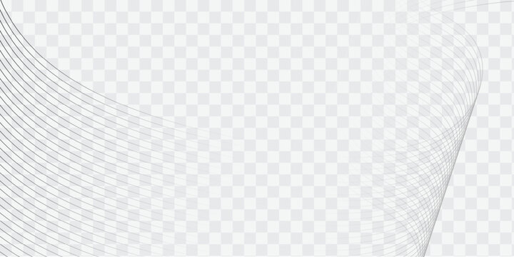 Abstract gray curved lines with subtle checkerboard pattern on transparent background