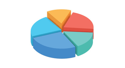 Obraz premium Colorful 3d isometric pie chart graphic representing data analysis and financial growth with segments in blue orange red and teal against a clean white background for business