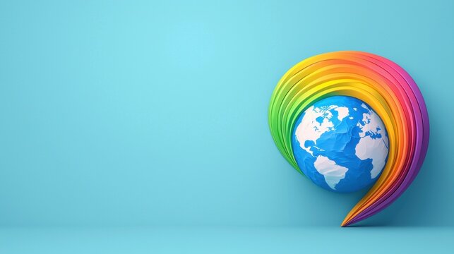 earth rainbow A stylized illustration of Earth with a rainbow forming a heart shape, love and harmony theme.