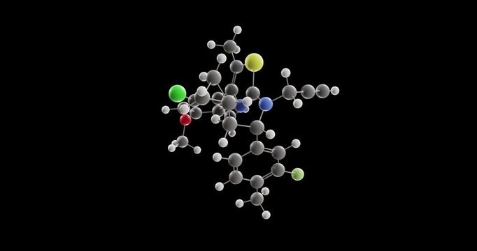Crinecerfont molecule, rotating 3D model of corticotropin-releasing factor type 1 receptor antagonist, looped video on a black background

