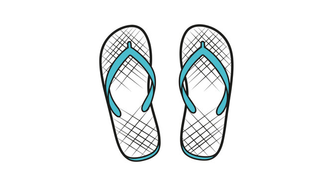 Simple hand-drawn style illustration of a pair of blue and white flip-flops with a cross-hatch pattern on the sole.