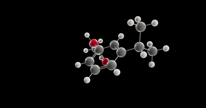 m-Cumenyl methylcarbamate molecule, rotating 3D model of carbamate insecticide, looped video on a black background
