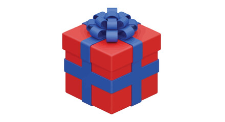 Obraz premium Vibrant red gift box with blue ribbon and bow isolated on white background festive celebration surprise present concept modern 3d render