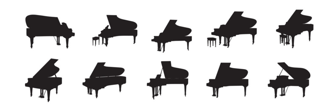 piano silhouette white background vector illustration