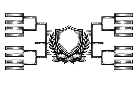 Bracket chart with shield and laurel wreath for tournament or competition bracket design