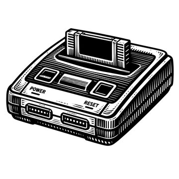 Retro gaming console with power and reset buttons isolated on white background