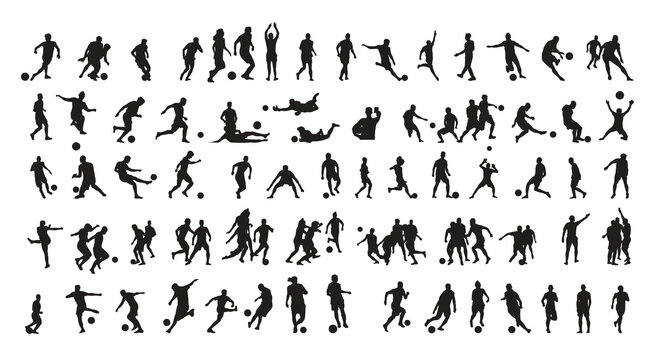 Set of Black Silhouettes Football Players vector illustration